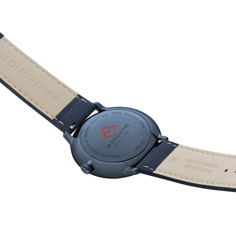 Mondaine Doppio Blue Vegan Leather Watch