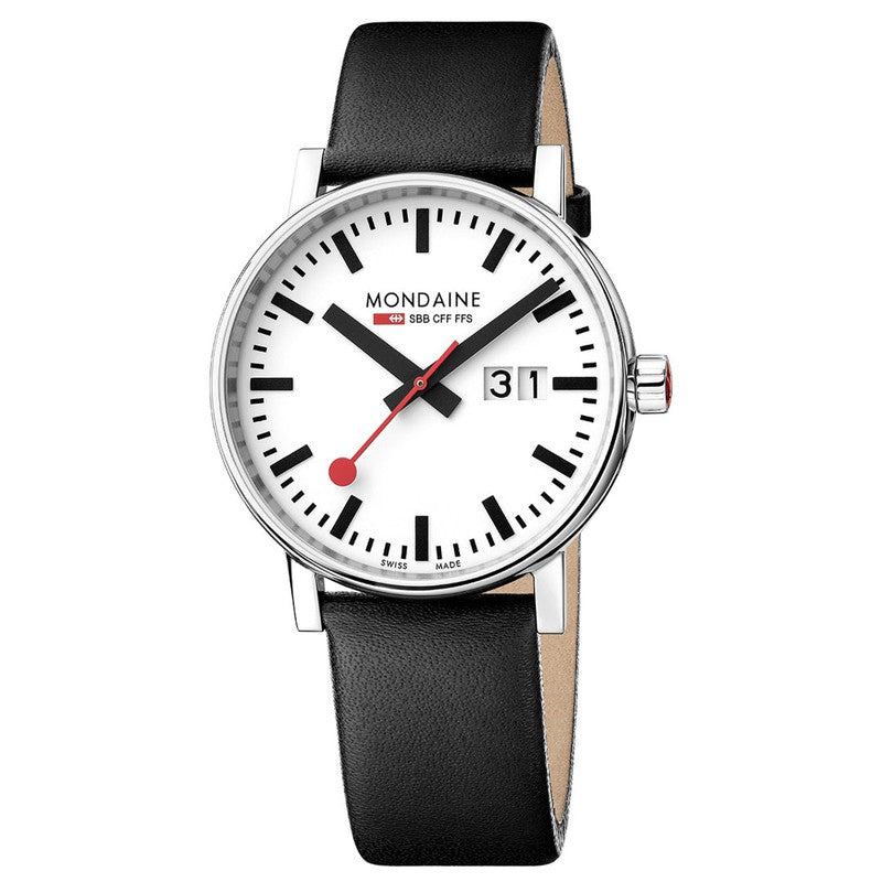 Mondaine Evo2 Date, Black Grape Leather Analogue Watch 40mm