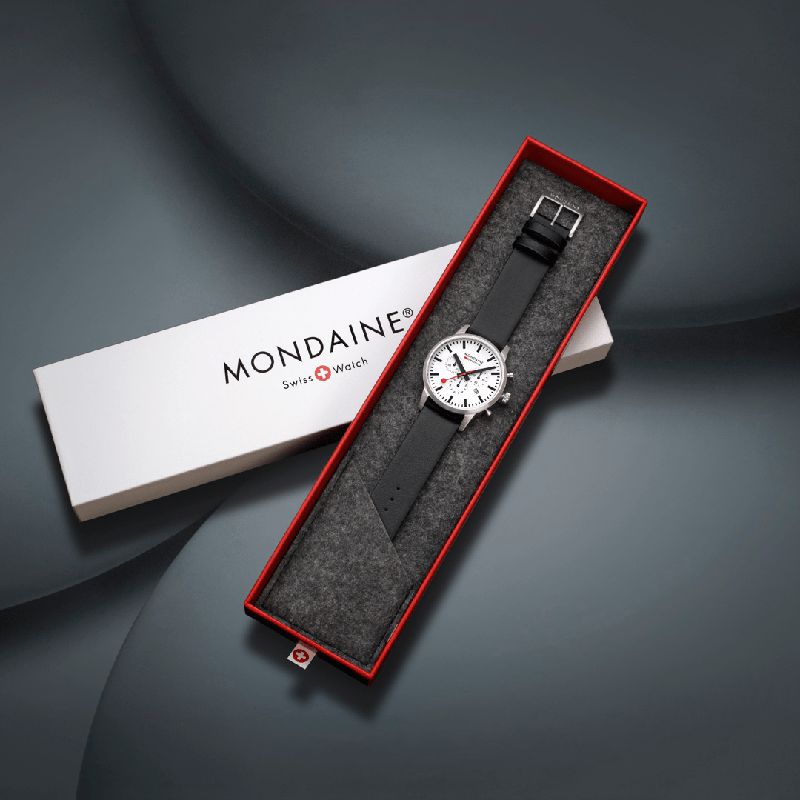 Mondaine Neo Black Leather Chrono Watch 41mm