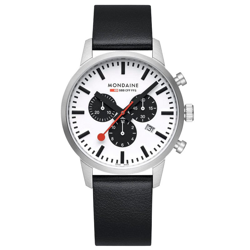 Mondaine Neo Black Leather Chrono Watch 41mm