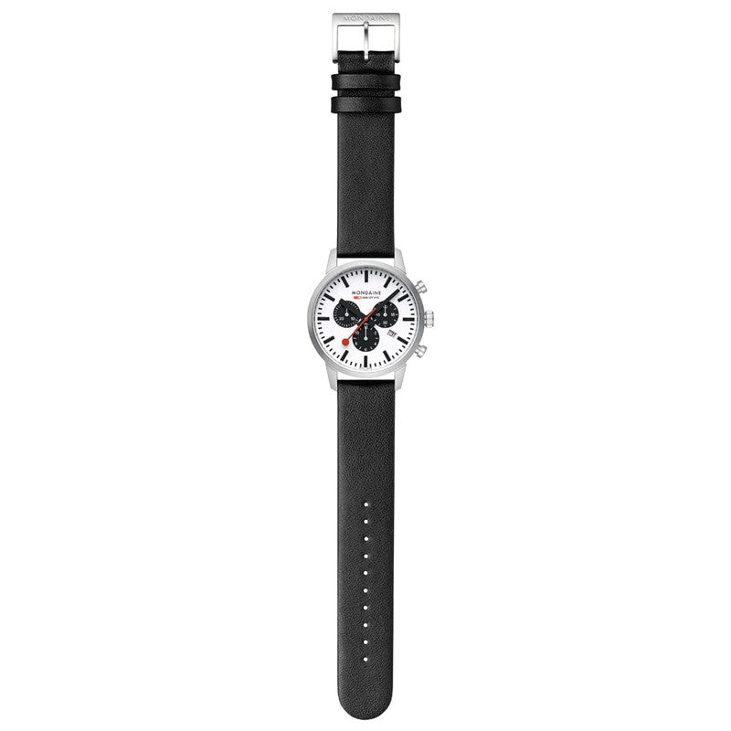 Mondaine Neo Black Leather Chrono Watch 41mm