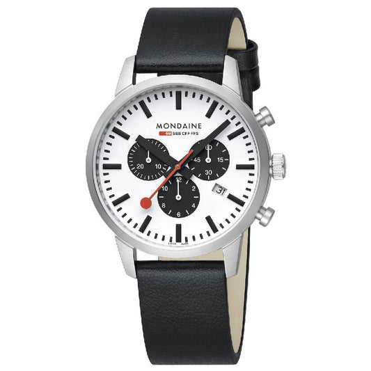 Mondaine Neo Black Leather Chrono Watch 41mm