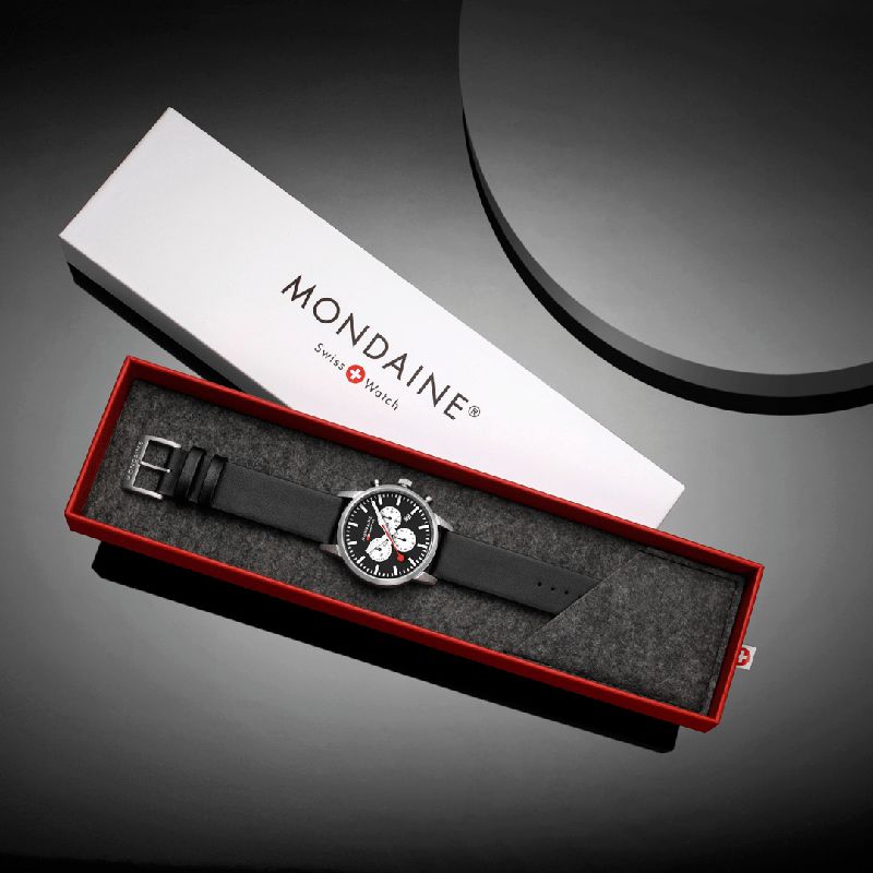 Mondaine Neo Black Vegan Leather Chrono Watch 41mm