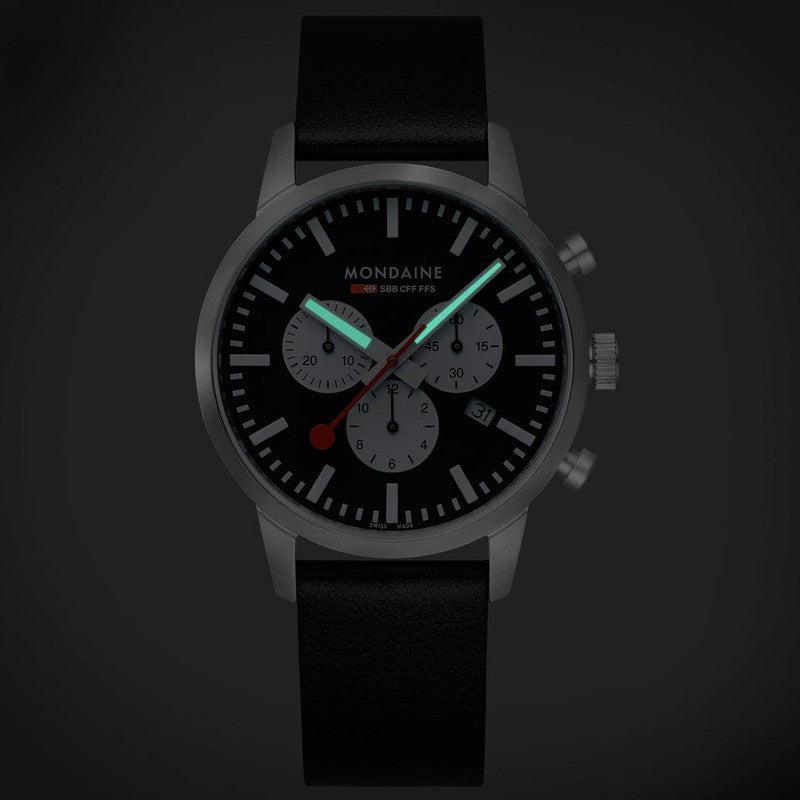 Mondaine Neo Black Vegan Leather Chrono Watch 41mm