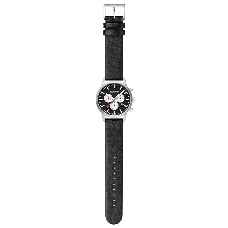 Mondaine Neo Black Vegan Leather Chrono Watch 41mm