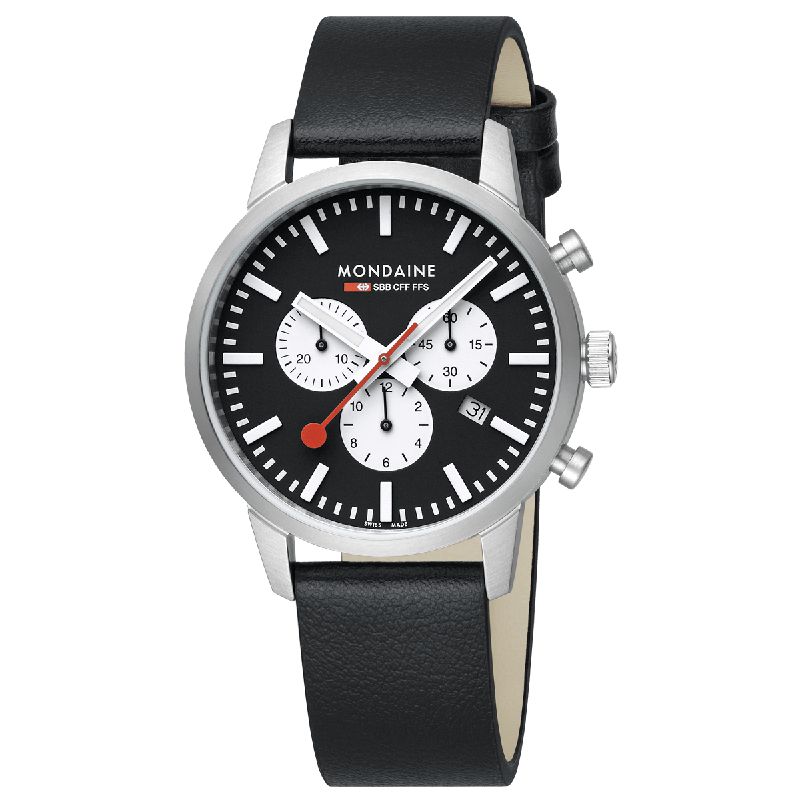 Mondaine Neo Black Vegan Leather Chrono Watch 41mm