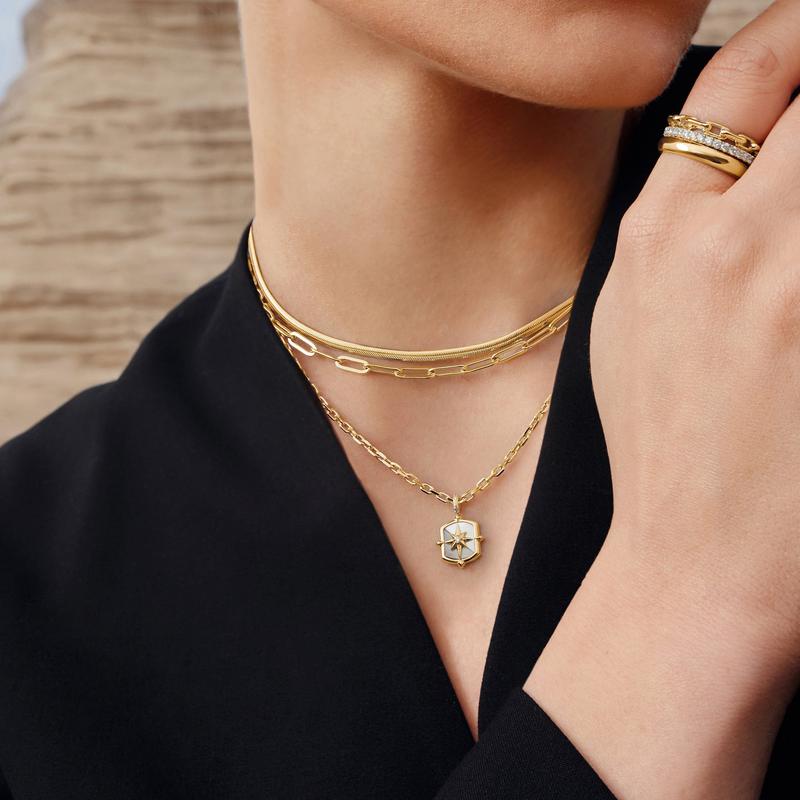 Gold Paper Clip Chain Necklace 925 Sterling Silver 14kt Plated