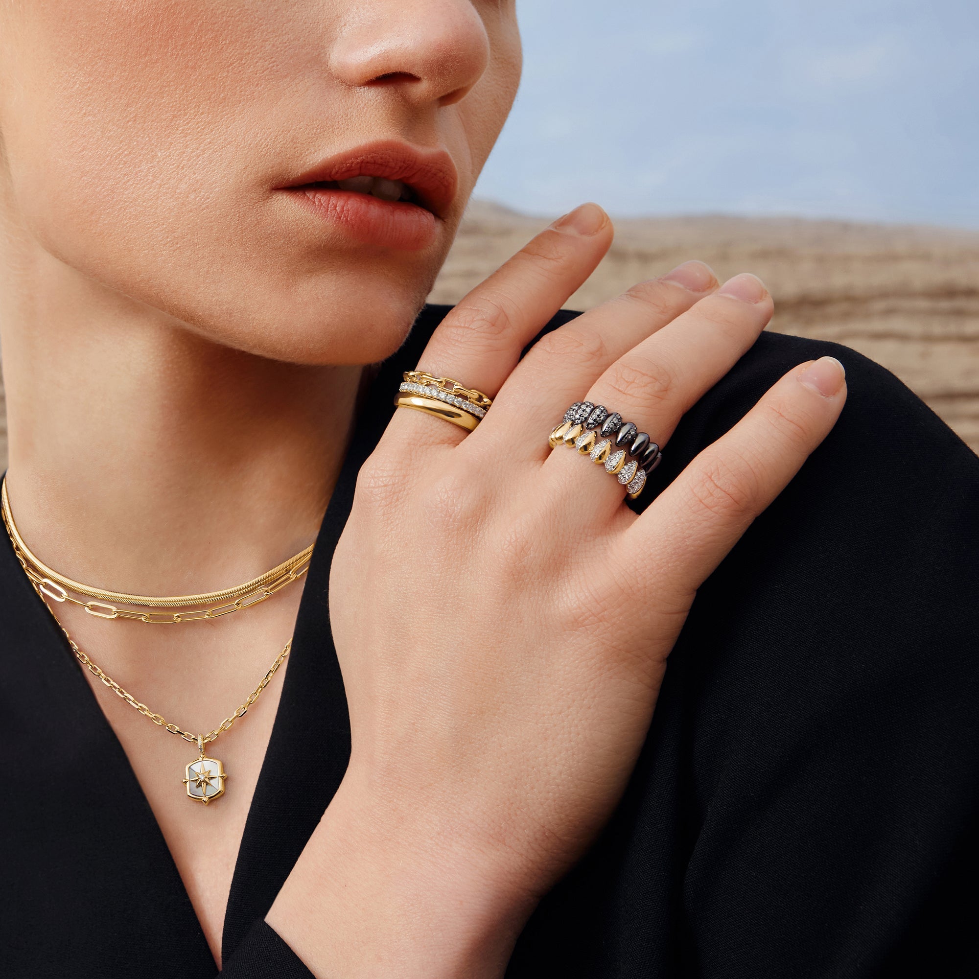 Gold Paper Clip Link Ring 925 Sterling Silver 14k Gold-Plated