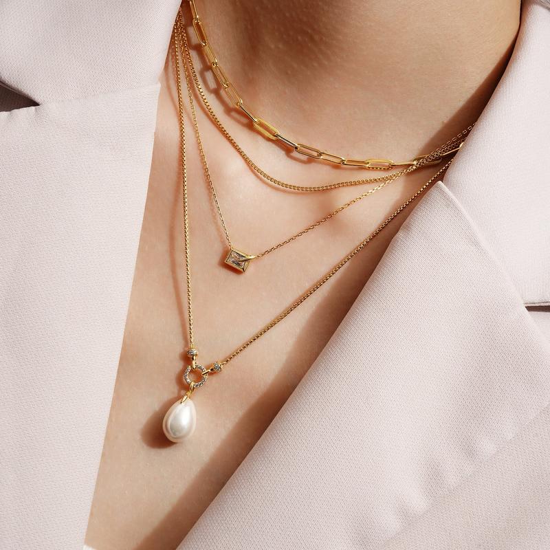 Gold Paper Clip Chain Necklace 925 Sterling Silver 14kt Plated