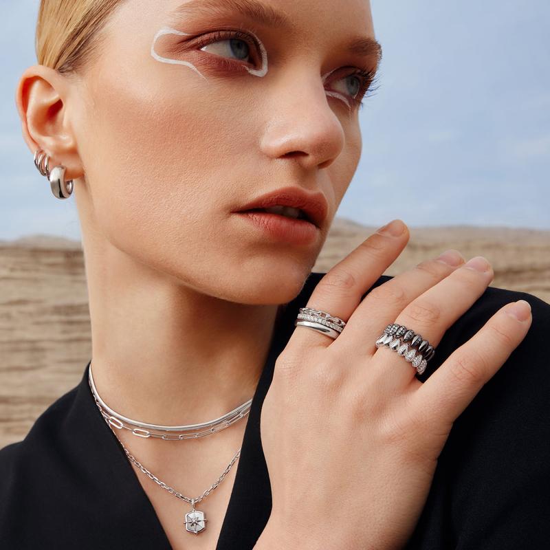 Elegant Silver Paper Clip Chain Necklace with Rhodium-Plated 38cm Length