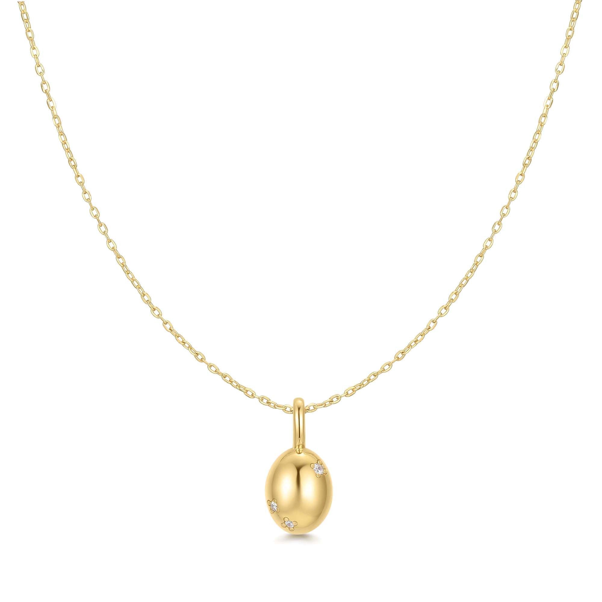 Gold Floral Oval Pendant Necklace with Cubic Zirconia