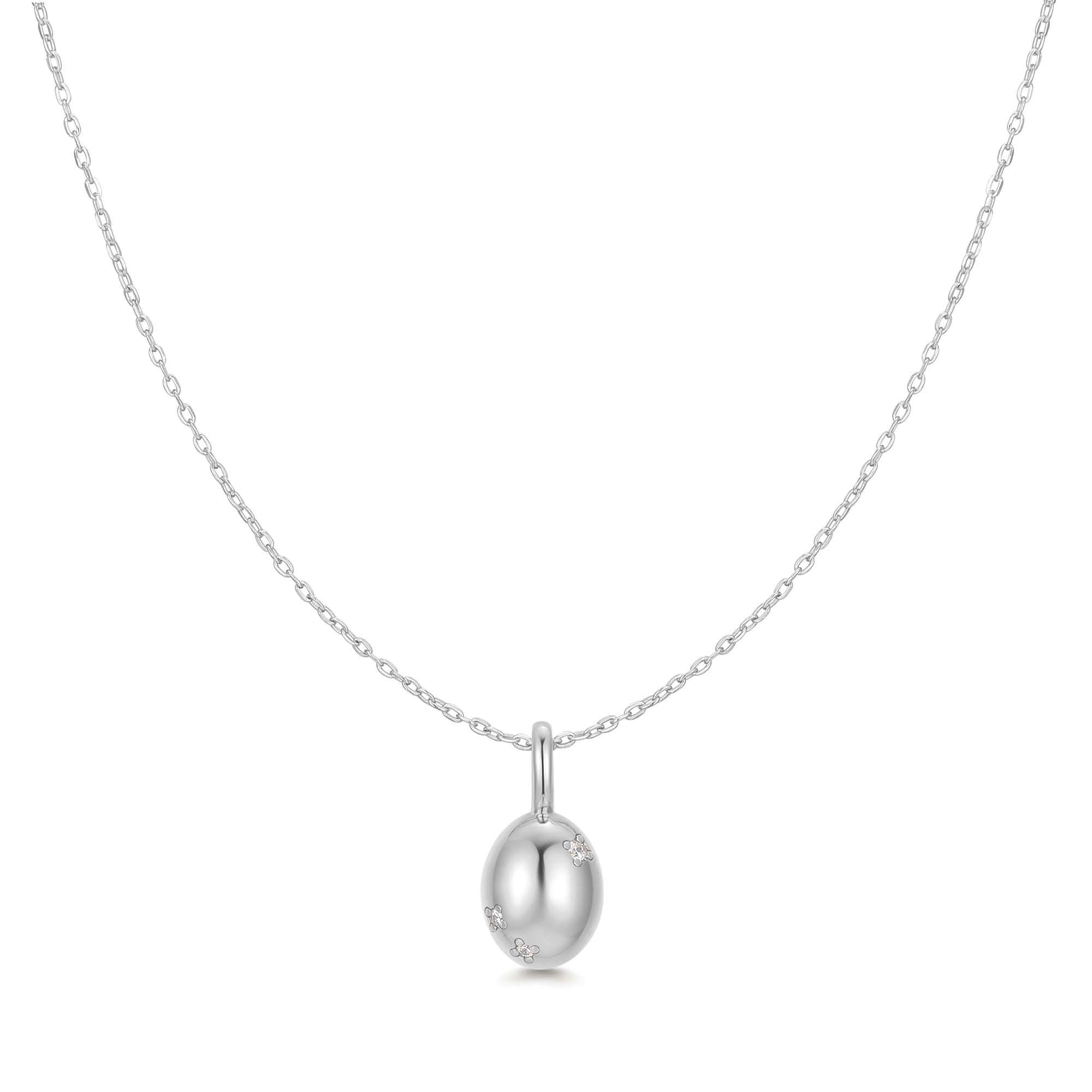 Silver Floral Oval Pendant Necklace