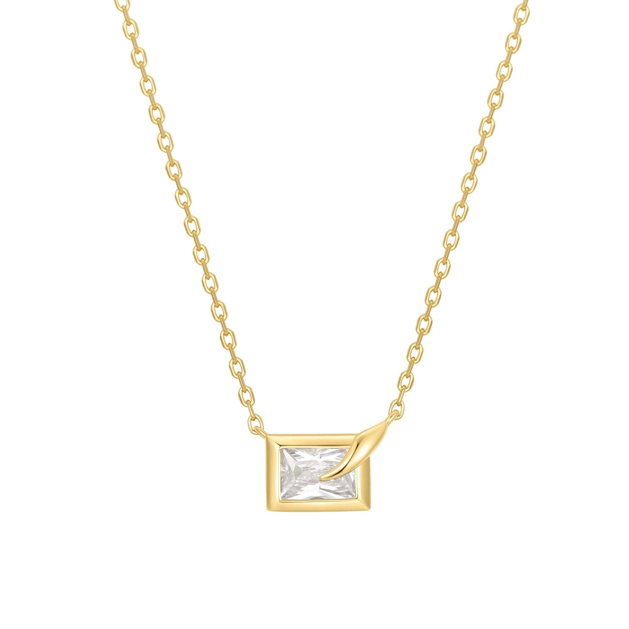 Gold Sparkling Bezel-Set Cube Necklace in 925 Silver