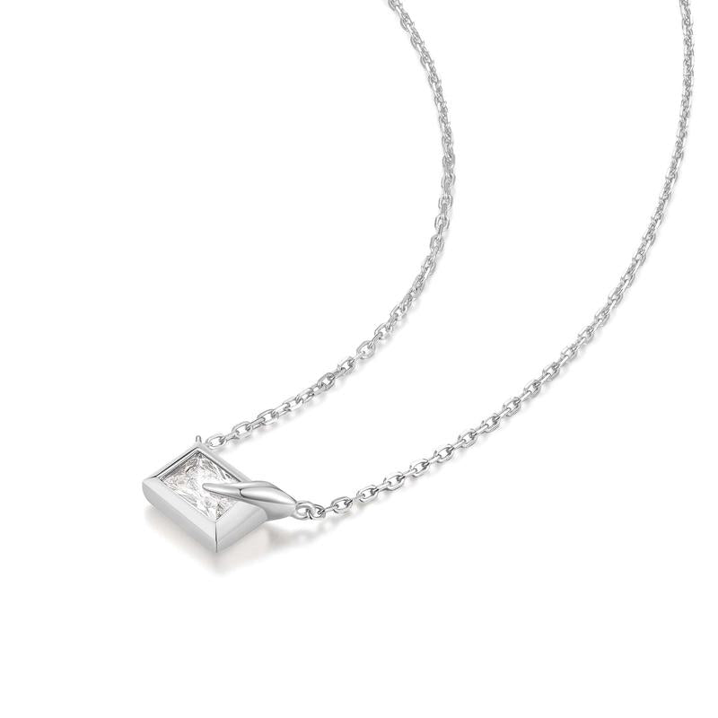Silver Sparkling Bezel-Set Cube Necklace – 925 Sterling Silver Glam