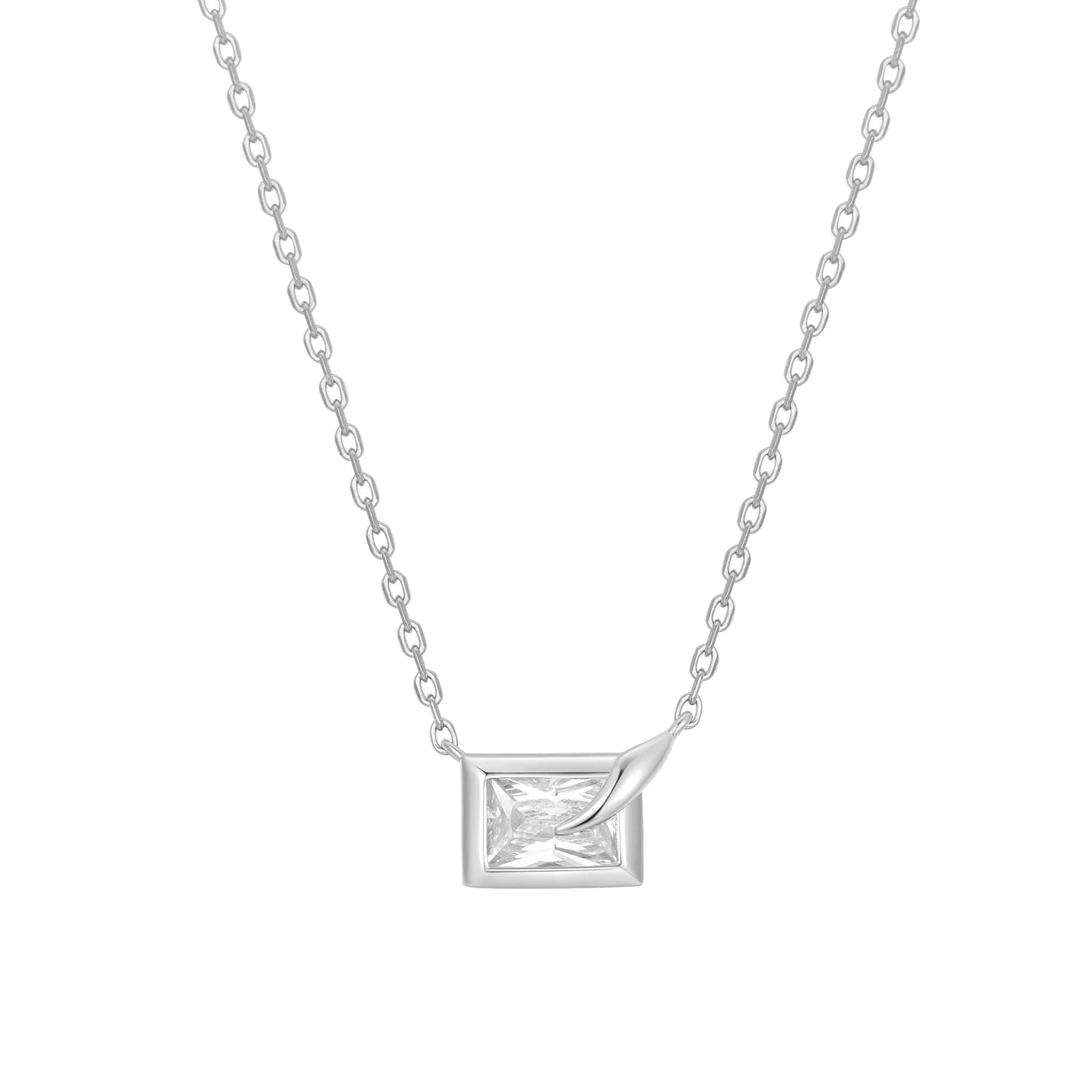 Silver Sparkling Bezel-Set Cube Necklace – 925 Sterling Silver Glam