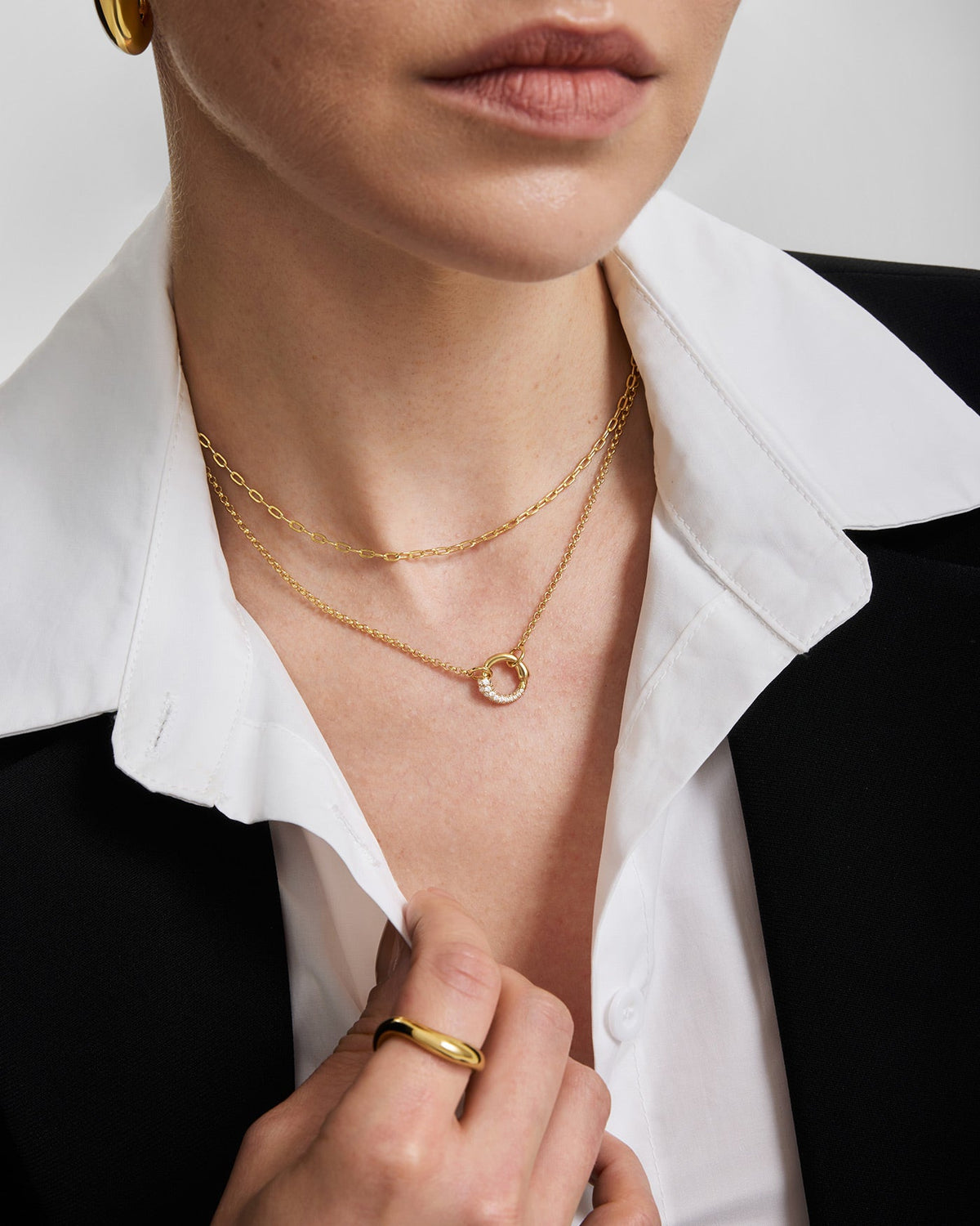 Ania Haie Gold Half Pavé & Polish Hoop Necklace