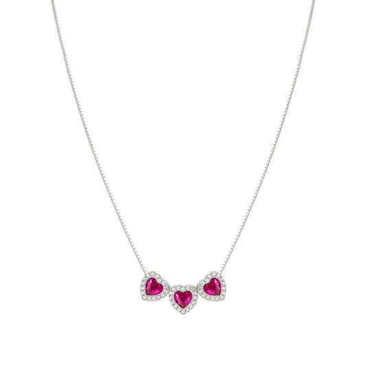 Nomination All My Love Necklace, Red Cubic Zirconia Triple Heart, Silver