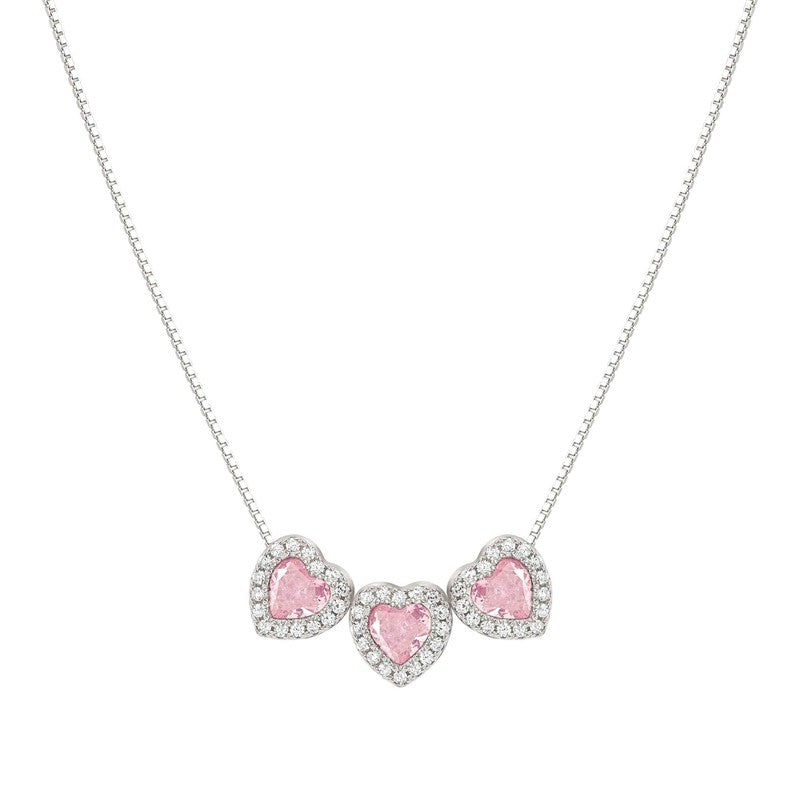Nomination All My Love Necklace, Triple Heart, Pink Cubic Zirconia , Silver