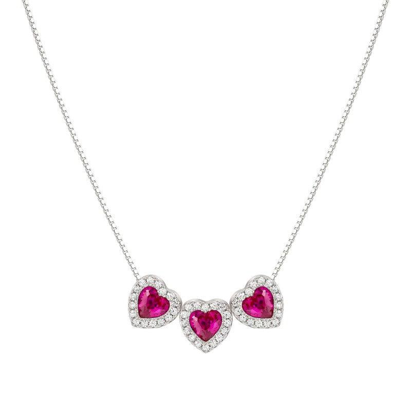 Nomination All My Love Necklace, Triple Heart, Red Cubic Zirconia , Silver