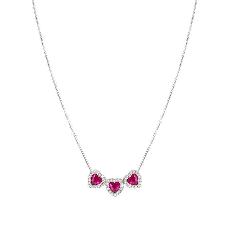 Nomination All My Love Necklace, Triple Heart, Red Cubic Zirconia , Silver