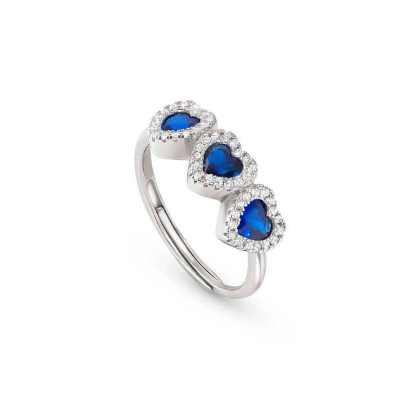 Nomination All My Love Ring, Triple Heart, Blue Cubic Zirconia, Silver
