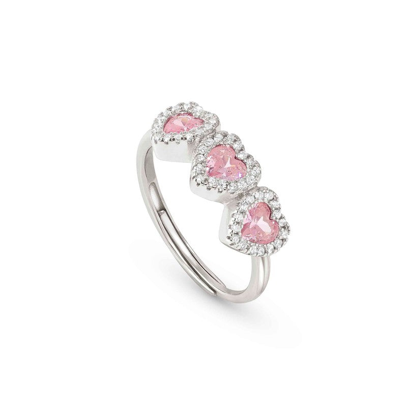 Nomination All My Love Ring, Triple Heart, Pink Cubic Zirconia, Silver