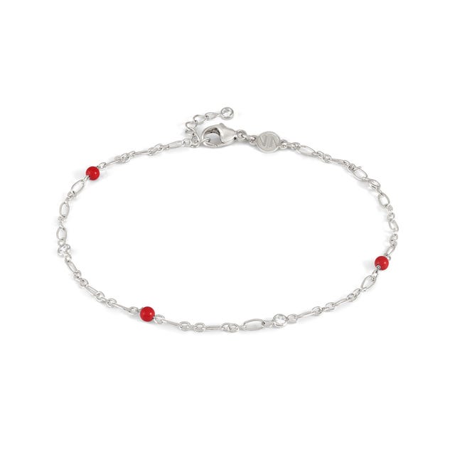 Nomination Anklets, Coral Stone, Cubic Zirconia, Silver