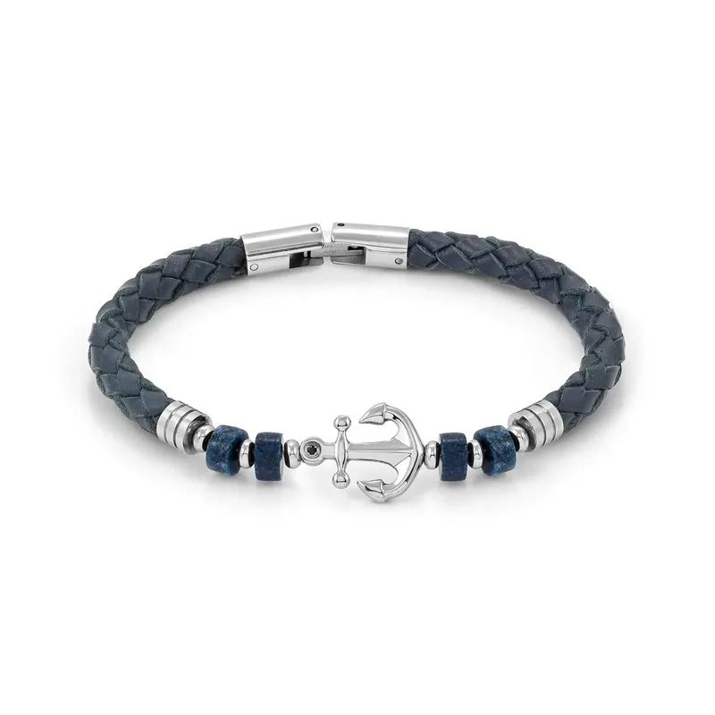 Nomination Atlante Bracelet, Anchor & Natural Stones, Synthetic Leather