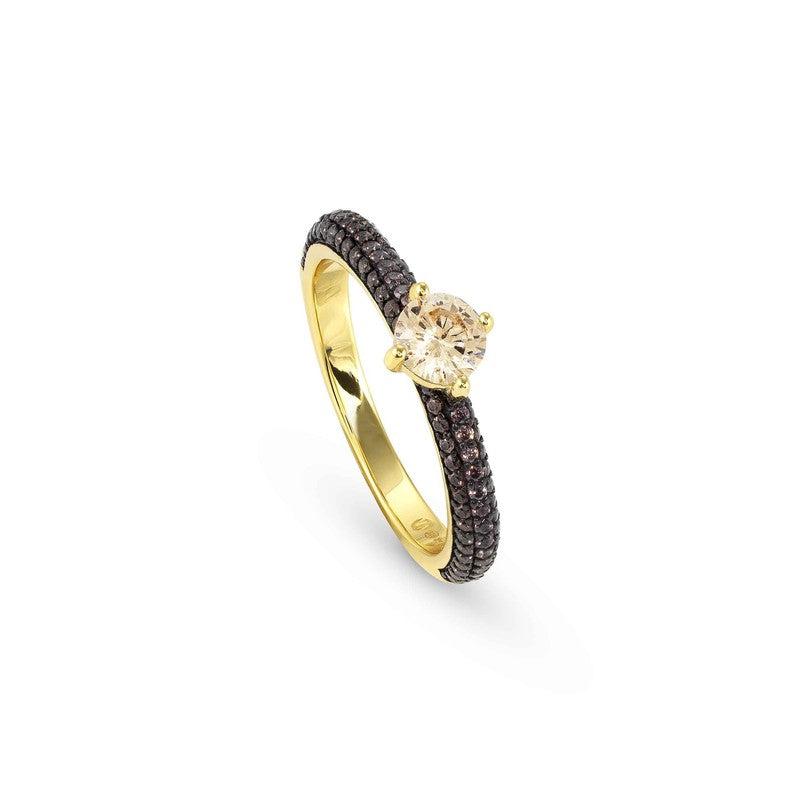 Nomination Aurea Ring, Solitaire, Champagne And Coffee Cubic Zirconia, 24K Gold