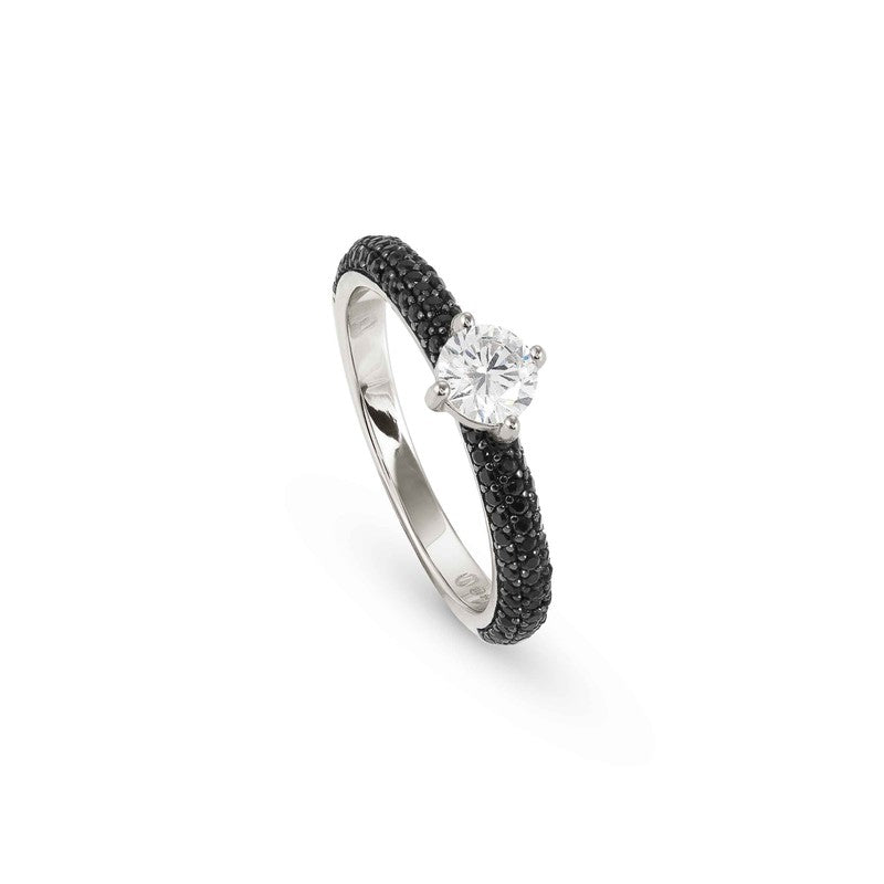 Nomination Aurea Ring, White And Black Cubic Zirconia, Silver