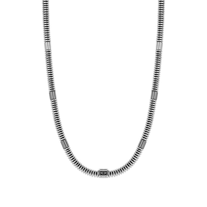 Nomination B-Yond Necklace, Hyper Edition, Washer Link Chain, Black Cubic Zirconia, Silver, Stainless Steel