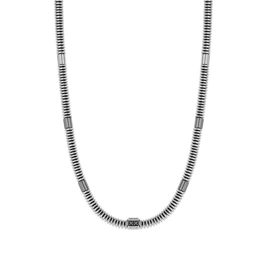 Nomination B-Yond Necklace, Hyper Edition, Washer Link Chain, Black Cubic Zirconia, Silver, Stainless Steel
