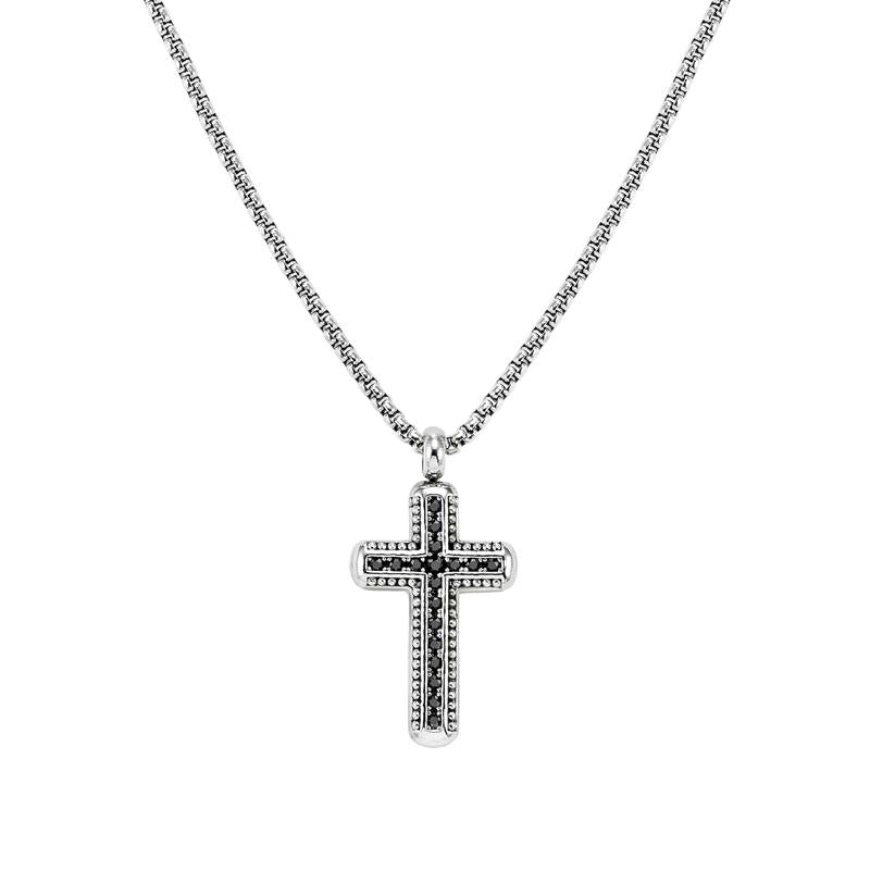 Nomination Bold Steel cross necklace with black cubic zirconia
