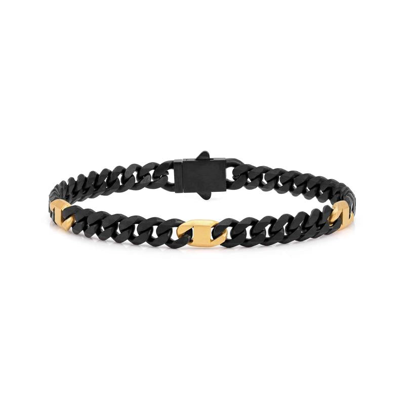 Nomination Bold Steel Curb Bracelet with PVD, Black and Yellow Gold