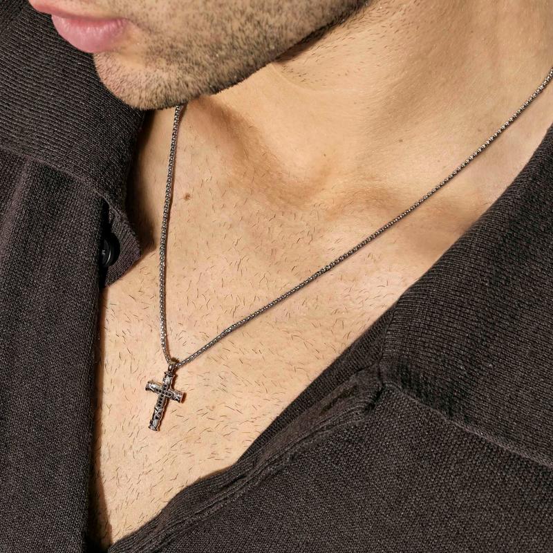 Nomination Bold Steel decorated cross necklace, side view