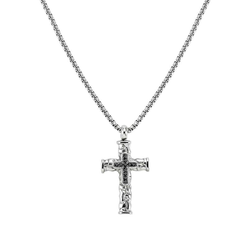 Nomination Bold Steel decorated cross necklace with black cubic zirconia