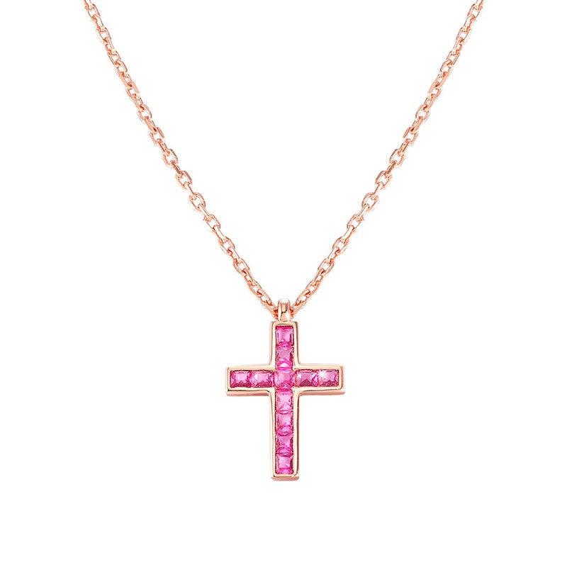 Nomination Carismatica Necklace, Rose Gold Cross & Pink Stones