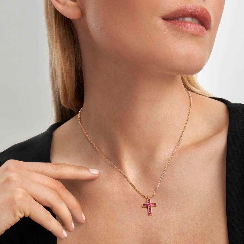 Nomination Carismatica Necklace, Rose Gold Cross & Pink Stones