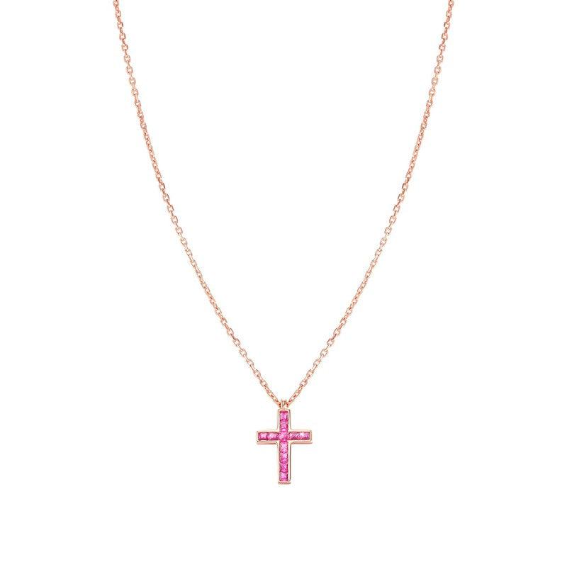 Nomination Carismatica Necklace, Rose Gold Cross & Pink Stones