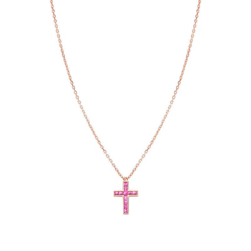 Nomination Carismatica Necklace, Rose Gold Cross & Pink Stones