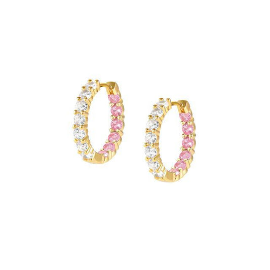 Nomination Chic&Charm Earrings, Hoop, White & Pink Cubic Zirconia, Gold
