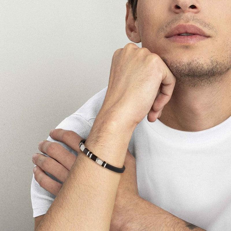 Nomination City Bracelet, Rubber & Black Cubic Zirconia, Black PVD, Stainless Steel