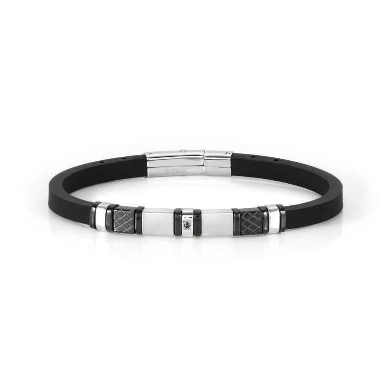 Nomination City Bracelet, Rubber & Black Cubic Zirconia, Black PVD, Stainless Steel