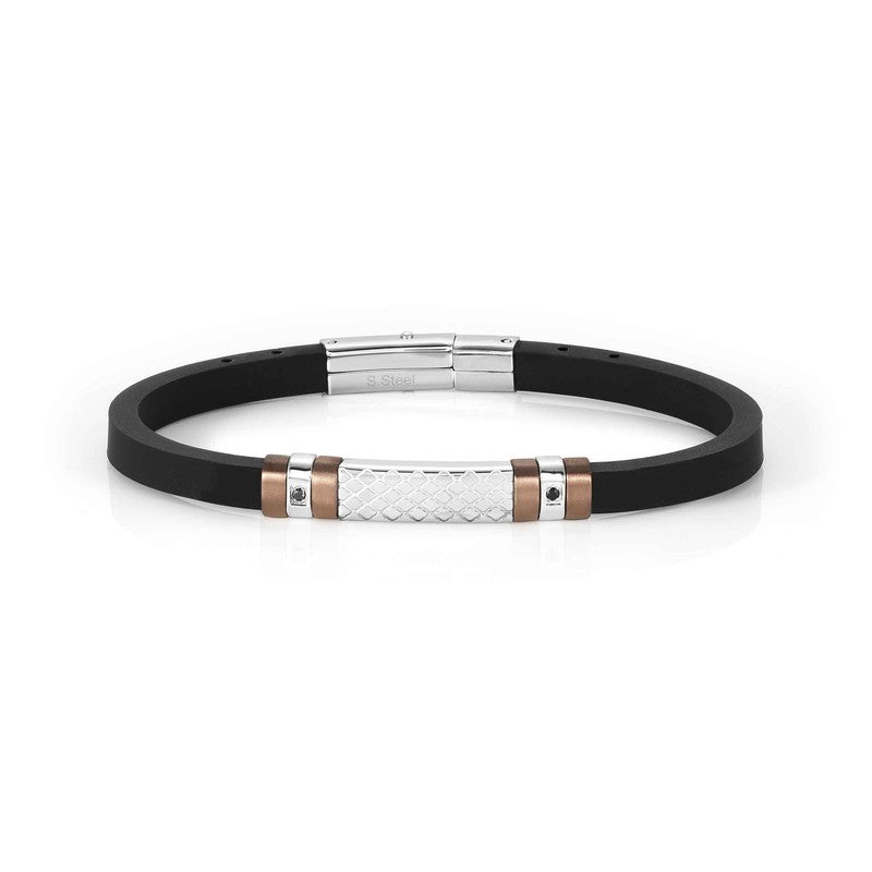 Nomination City Bracelet, Rubber & Cubic Zirconia, Brown PVD, Stainless Steel