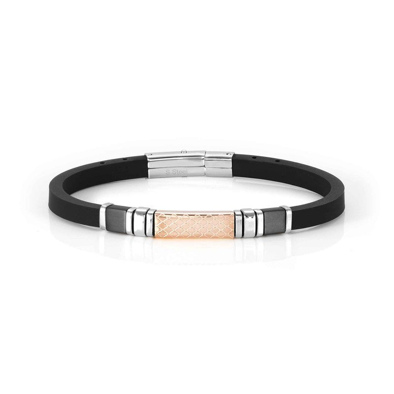 Nomination City Bracelet, Rubber & Silver, Rose PVD, Stainless Steel