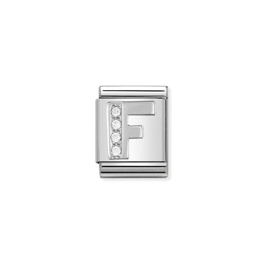 Nomination Composable Big Link Letter F, Cubic Zirconia, Silver