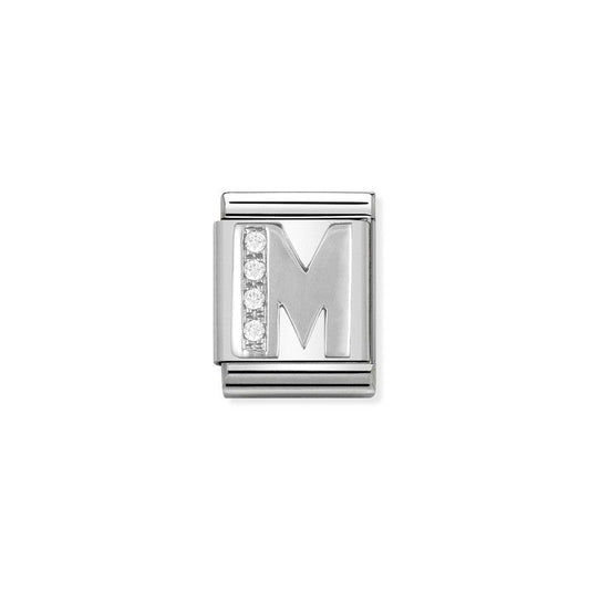 Nomination Composable Big Link Letter M, Cubic Zirconia, Silver