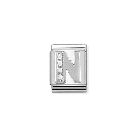 Nomination Composable Big Link Letter N, Cubic Zirconia, Silver