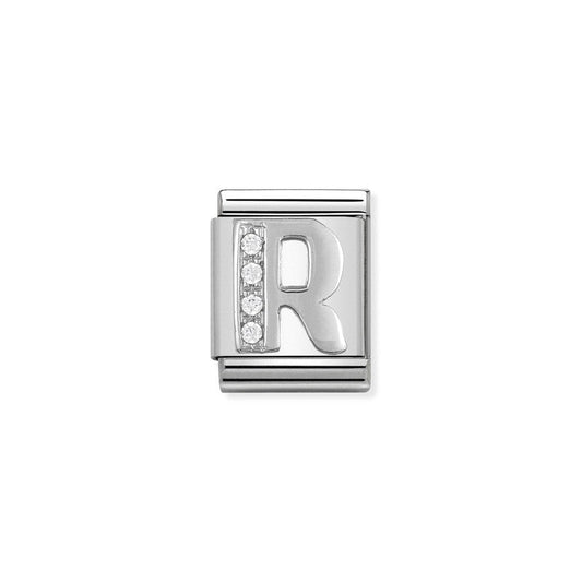 Nomination Composable Big Link Letter R, Cubic Zirconia, Silver