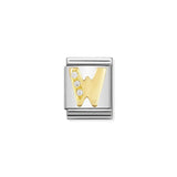 Nomination Composable Big Link Letter W, Cubic Zirconia, 18K Gold